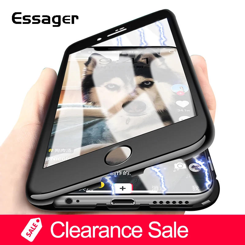 Essager ультра Магнитный адсорбционный чехол для iPhone X 8 7 6 6S Plus 360 градусов полный корпус магнит чехол закаленное стекло+ PC крышка