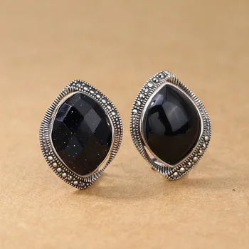 

oval earrings National wind restoring ancient ways black 925 silver earrings accessories manufacturers selling