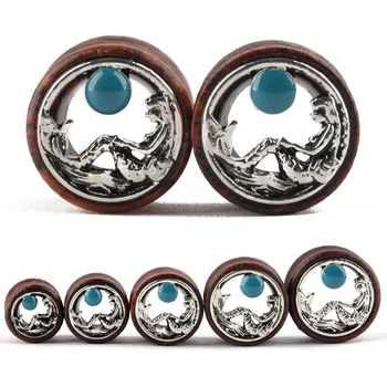 

Body Piercing Jewelry Ear Expander 1 Pair Wooden Mermaid Flare Flesh Tunnel Ear Plugs Expander 12-20mm Ear Stretcher
