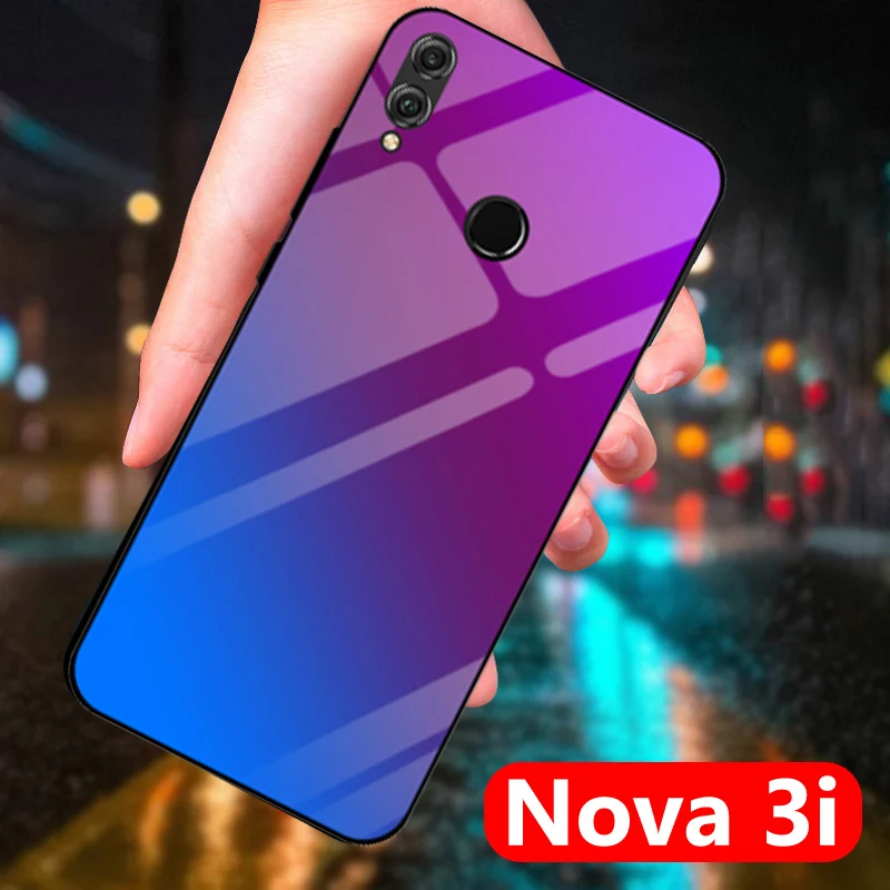 Оригинальный чехол для Huawei Nova 3i сплошной цвет закаленное стекло телефона Nova3i
