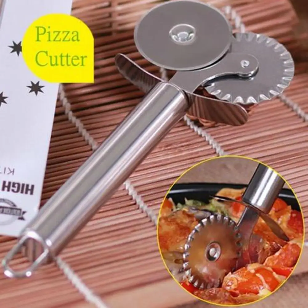 1pc Pizza Slicer Stainless Steel Double Roller Pizza Cutter Knife