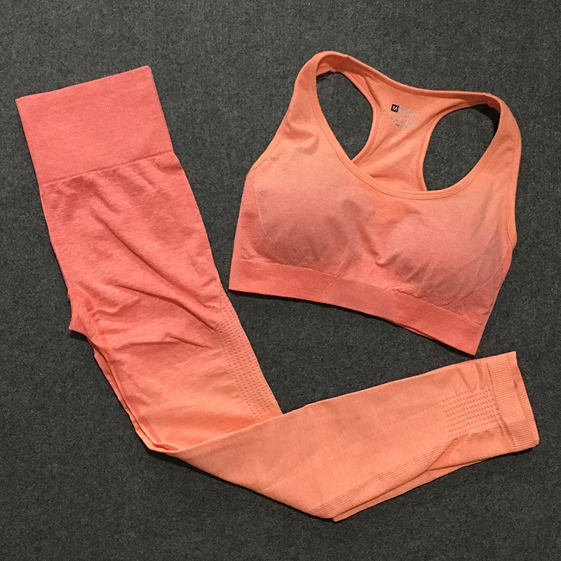 Koop 2 stuk ombre gym set yoga sets vrouwen gym kleding sport beha en leggings vrouw gym sportkleding vrouwelijke fitness kleding pak
