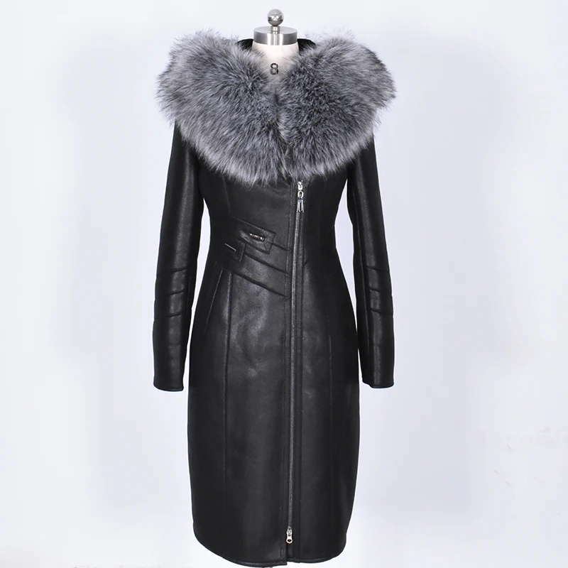 Casual warm slim thick hooded female plus size 6xl oversize suede Ladies Trench Coat Winter x-long high quality leather jacket