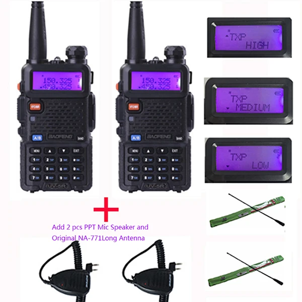 2 шт. CB радиосвязь 8 Вт Baofeng Uv-5r дальняя рация 10 км taki Vhf Uhf HT Radio оборудование мобильное HF baufeng аурикулярное - Цвет: add 2 PPT  2 Antenna