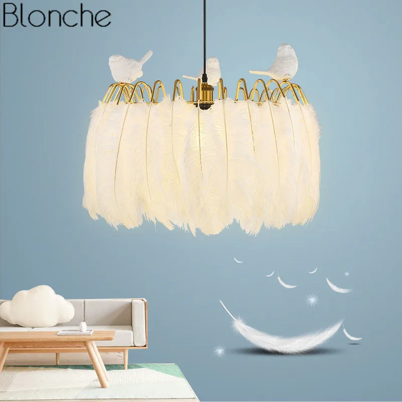 

Modern Led Pendant Light Feather Hanging Lamp Romantic Luminaire for Bedroom Living Room Hanglamp Creative Kid Lighting Fixtures