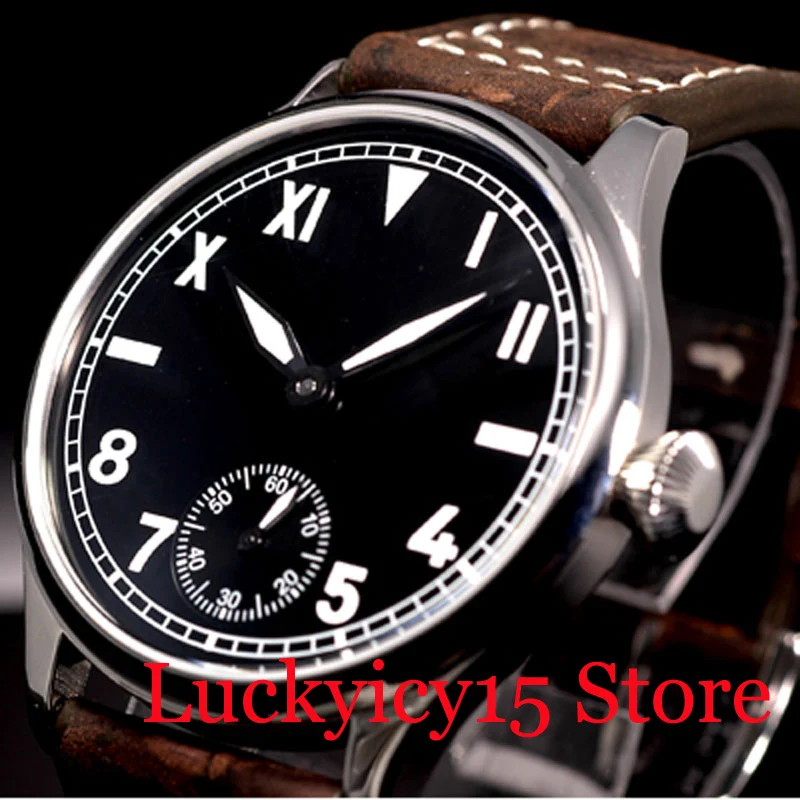 

PARNIS Sterile Classic 44mm Hand Winding Men's Watch With Roman Numbers Leaether Strap 6498 Movement