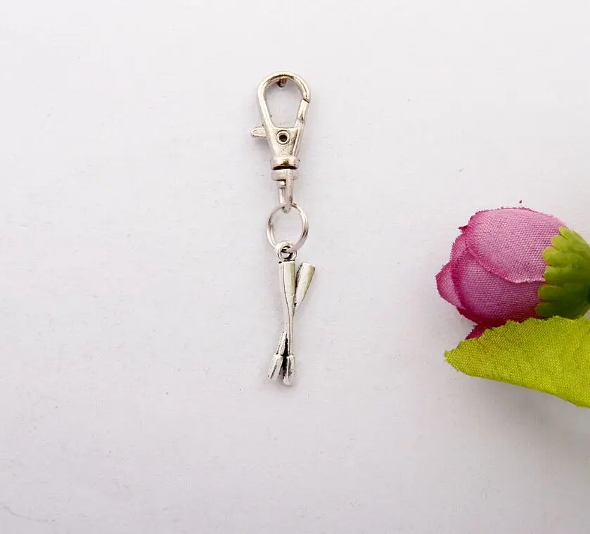 

2015 Hot 100pcs Vintage Silver Double Paddle Charm Rotation Lobster Button Keychain Gifts Fit DIY Key Chain Fashion Jewelry F681