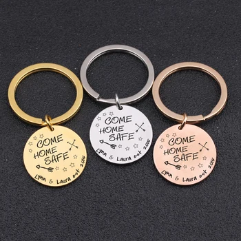 

"Come Home Safe"Customized Key Chain Name & Date Birthday Anniversary Souvenir Keyring Jewelry Men Women Fashion Car Key Pendant