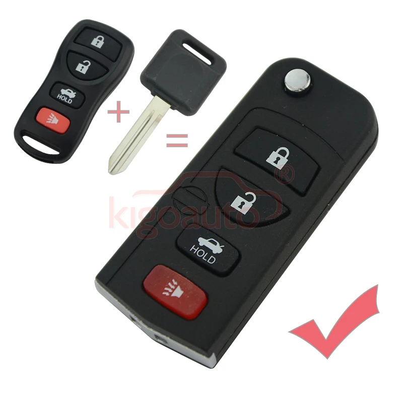 

For Nissan Armada 350Z Altima Maxima 2004 Modified Flip key Shell 4 button NSN14 blade Remote Key fob Case Shell kigoauto
