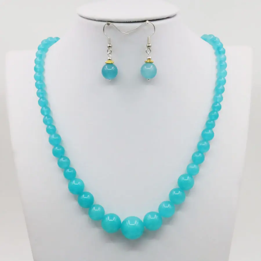 

Shining Blue Amazonite Lucky Stone Tower Necklace Chain Earring Sets DIY Round Beads Jewelry Gifts Accessories 15inch 6-14mm