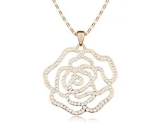 Austria Crystal Flower Rose Pendant Long Sweater Chain Necklace Costume Jewellery For Women NXL0057