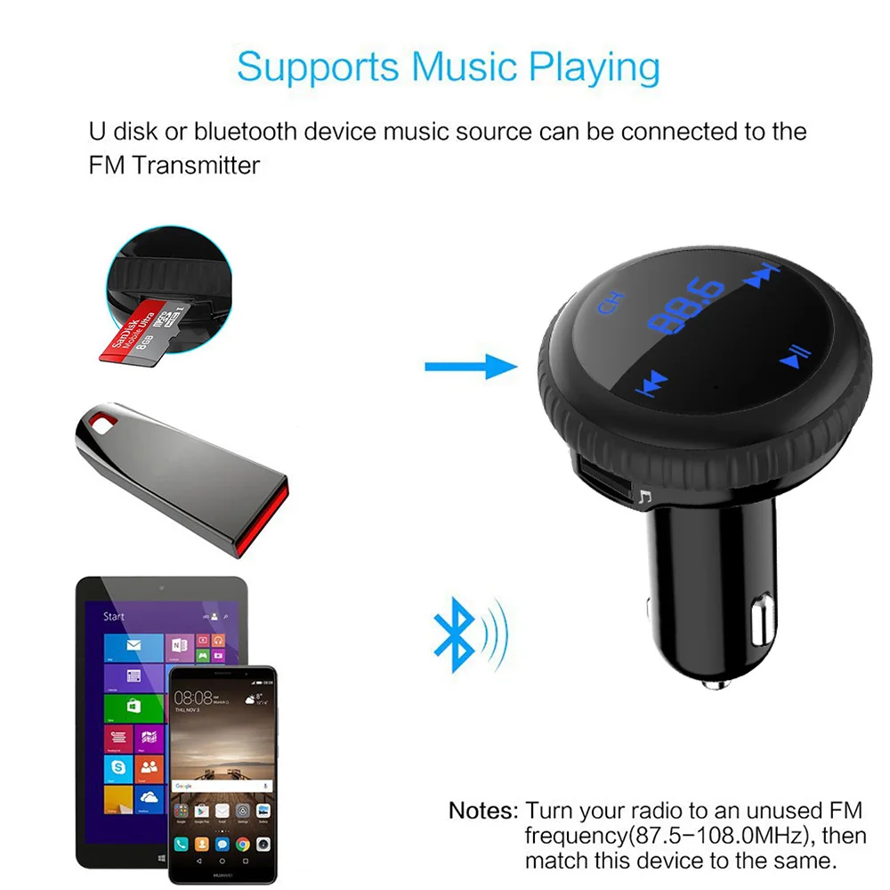 Bluetooth FM передатчик громкой связи автомобильный комплект MP3-плеер FM модулятор 5 в 2.4A двойной USB зарядное устройство светодиодный дисплей Поддержка TF карты u-диск