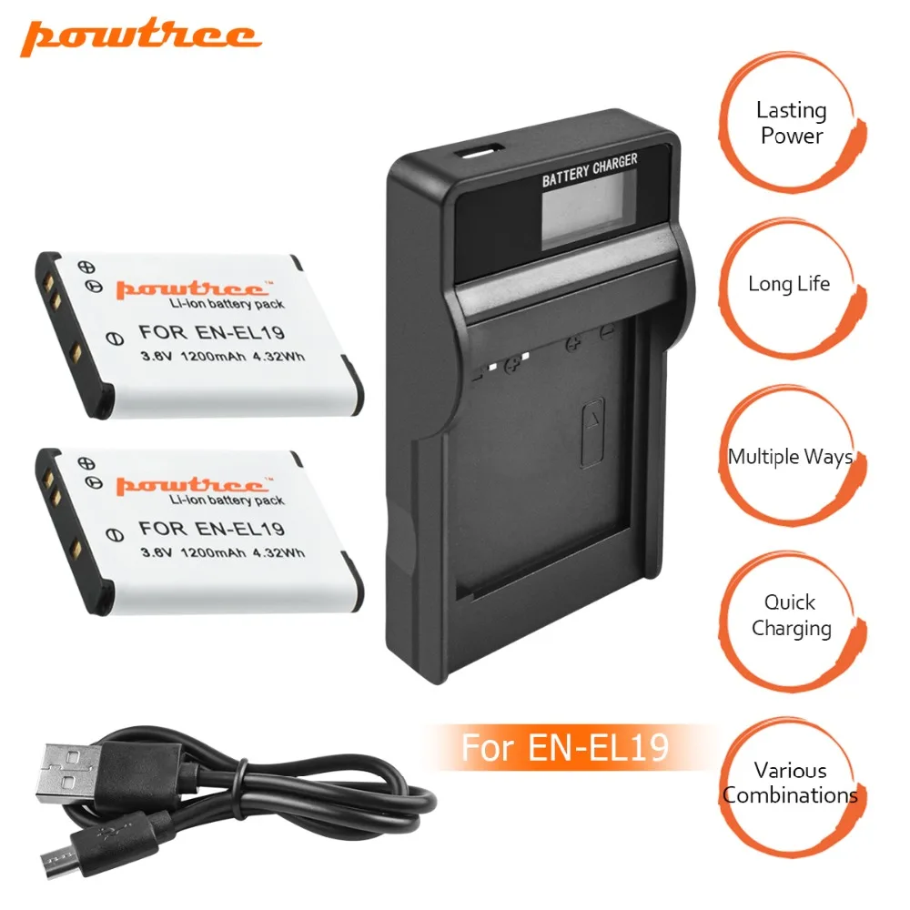 

2X ENEL19 EN-EL19 EN EL19 Battery+LCD Charger for Nikon Coolpix S32 S33 S100 S2500 S2750 S3100 S3200 S3300 S3400 S3500 S4100 L10