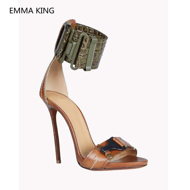 

New Sexy Runway Shoes Women Summer Gladiator Sandals Ankle Strap Stiletto High Heels Patchwork Party Wedding Laides Roman Sandal