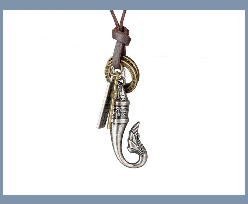 NIUYITID Vintage Fish Necklace & Pendant Men Long Leather Rope Chain Jewelry Adjustable Male Neckless Accessories erkek kolye (14)