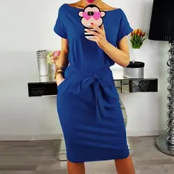 Laamei 2018 Новое Женское летнее платье сексуальное с круглым вырезом с коротким поясом облегающее платье Полосатое платье длиной до колена