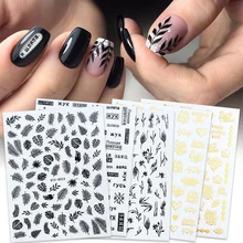 18 шт 3D наклейки для ногтей золотые и черные буквы цветок лист слайдер клейкая наклейка для украшения ногтей маникюрный набор LASTZG023-031-1