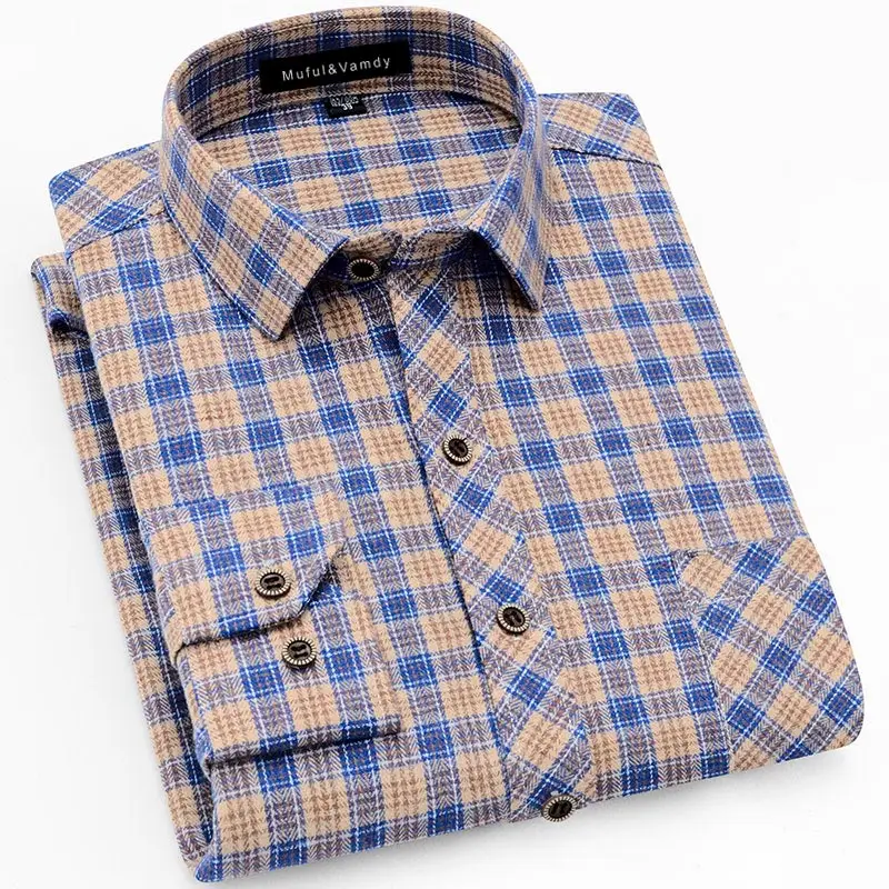 

2019 Luxury Big Checked Fashion Men Casual Shirts Long Sleeved Flannel Classic Social Regular Fit Thick Soft Men Plaid Shirt