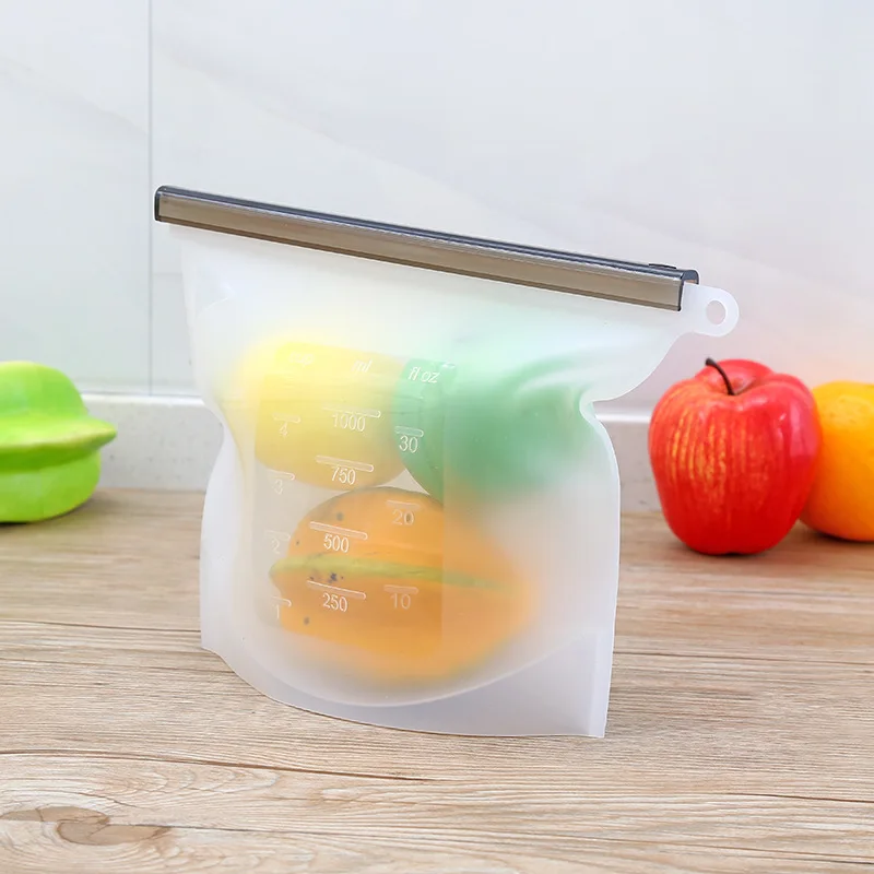 Многоразовые силиконовые вакуумные мешки для сохранения свежести продуктов обертывания холодильник Еда хранения Контейнер-холодильник сумка Кухня Цветной мешок с молнией яркого цвета 1000 мл