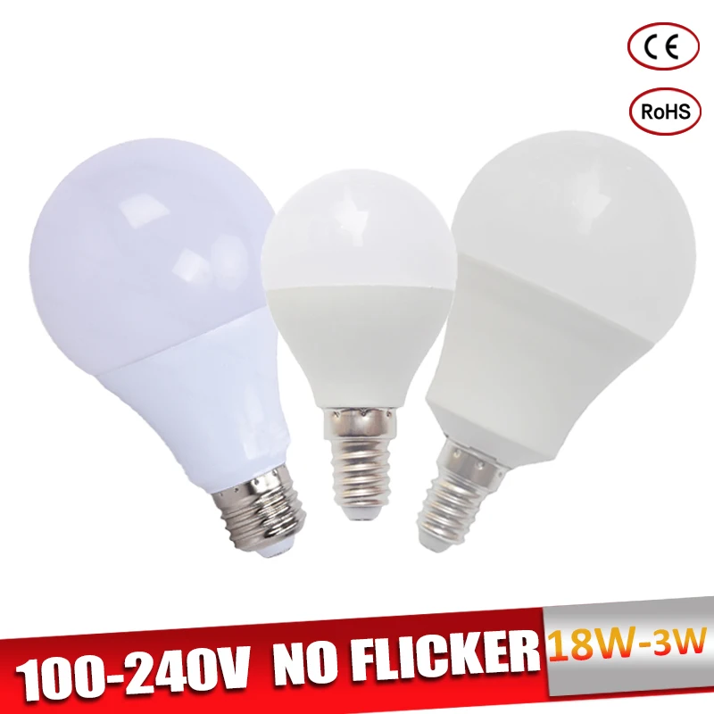 Lampadas led E27 LED Bulb E14 Bombillas 110V 220V 18W 15W 12W 9W 7W 5W 3W Led Light Bulb Real Power Warm/Cold White For Home