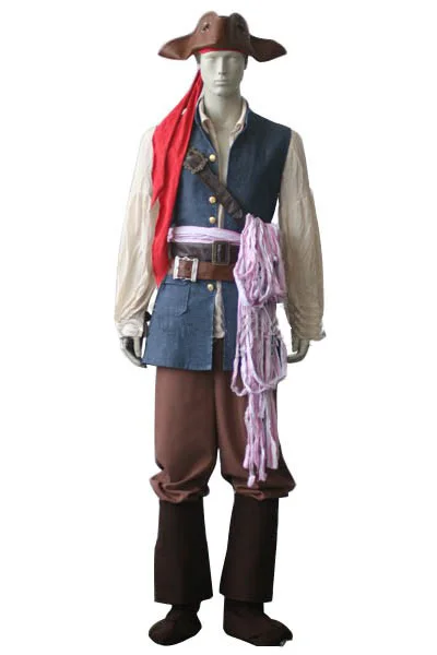 

Newest High Quality Pirates of the Caribbean Captain Jack Sparrow Uniform Cosplay Costume