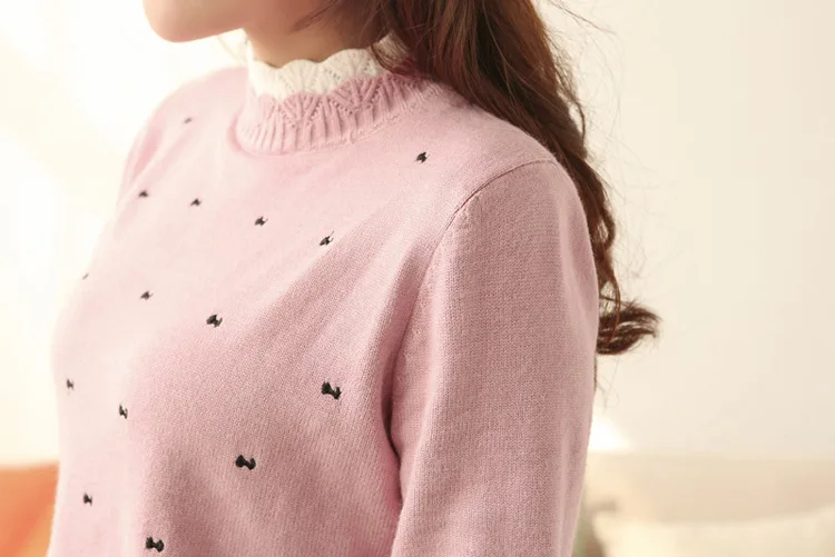 2016 Brand Autumn Women Fashion Lace Turtleneck Pull Femme Solid Cute Bowknot Embroidery Long Sleeve Slim Pullover Sweater 917 2016 Brand Autumn Women Fashion Lace Turtleneck Pull Femme Solid Cute Bowknot Embroidery Long Sleeve Slim Pullover Sweater 917