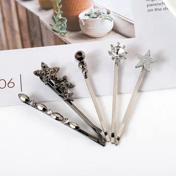 

50Pcs/Lot Silver Metal Crystal Rhinestone Oval Hair Clip Star Glitter Girls Hair Accessories For Women Hairpin Barrettes Clips
