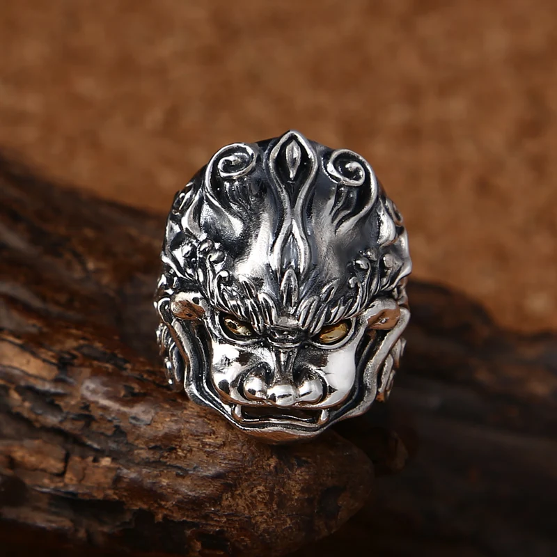 

S925 sterling silver domineering beast ring male retro personality hipster ring finger ring