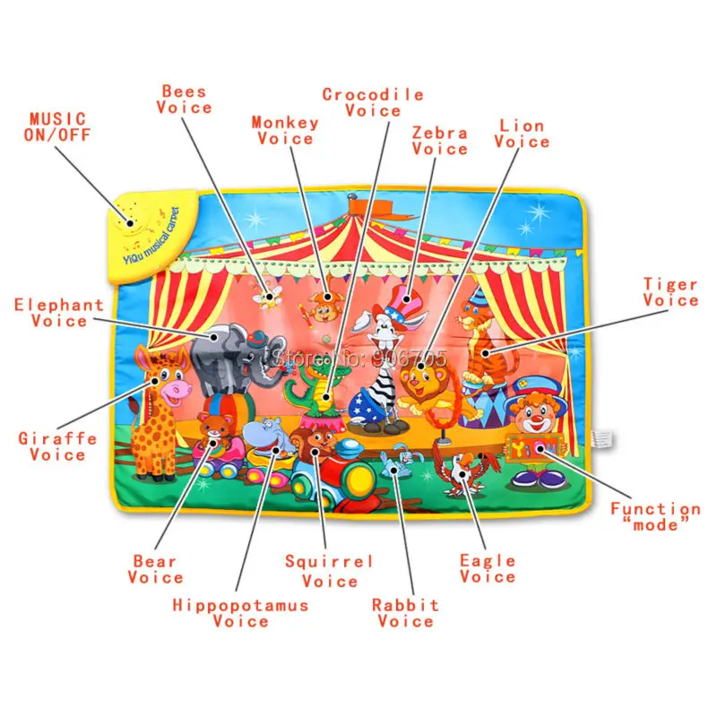 Детский музыкальный коврик с цирковыми животными 78x48 см|music play mat|play matmat toys |