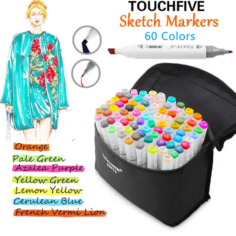 

TOUCHFIVE 60 Color Art Marker Alcohol Based Sketch Markers Brush Pen For Drawing Manga Art Supplies Markers