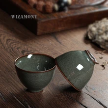 2 шт древняя глазурь Китайский Longquan Celadon фарфоровые КИТАЙСКИЕ чашки чайное блюдце чаша для чая Cracle глазурь 60 мл чайный горшок Celadon чайный набор