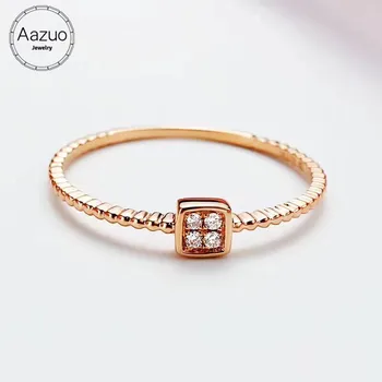 

Aazuo 100% 18K Rose Gold Real Diamond IJ Si Mirco Paved Small Square Ring for Woman Charm Jewelry Fashion Love Gift tiny thin