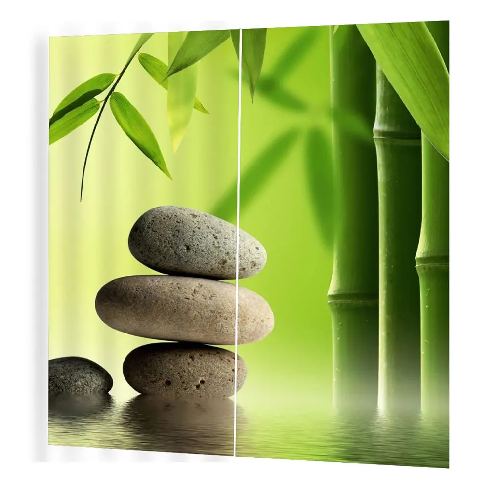Bamboo and stones printed 3d bath curtains waterproof polyester cloth washable bathroom shower curtain screen decor