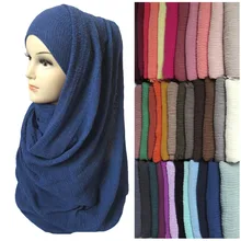 Женский Макси пузырьковый креп жатый потертый хиджаб шарф платок Мусульманский Исламский головной убор простые однотонные цвета