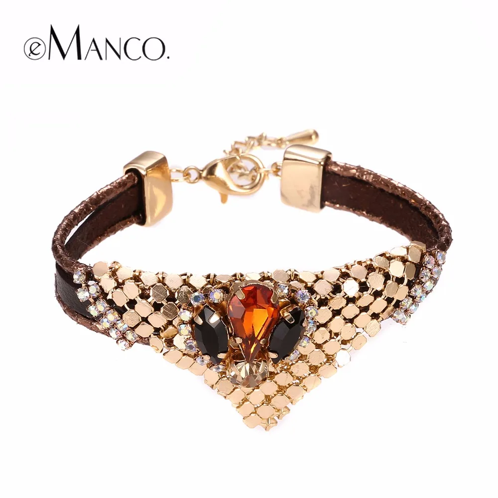 

eManco Women Cool Leather Bracelet Vintage Nostalgia Style Triangle Gold-color Spot Accessories Fashion New Arrival Jewelry