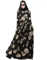 Новый дизайн высокого качества abayas печати шифон мусульманские цветы исламский платье Турецкий традиционное платье для женщин