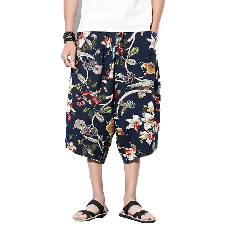 Для мужчин Jogger Брюки New мужские летние Цветочный принт Пляжные штаны-шаровары штаны с крестиками Для мужчин s хип-хоп брюки до середины икры