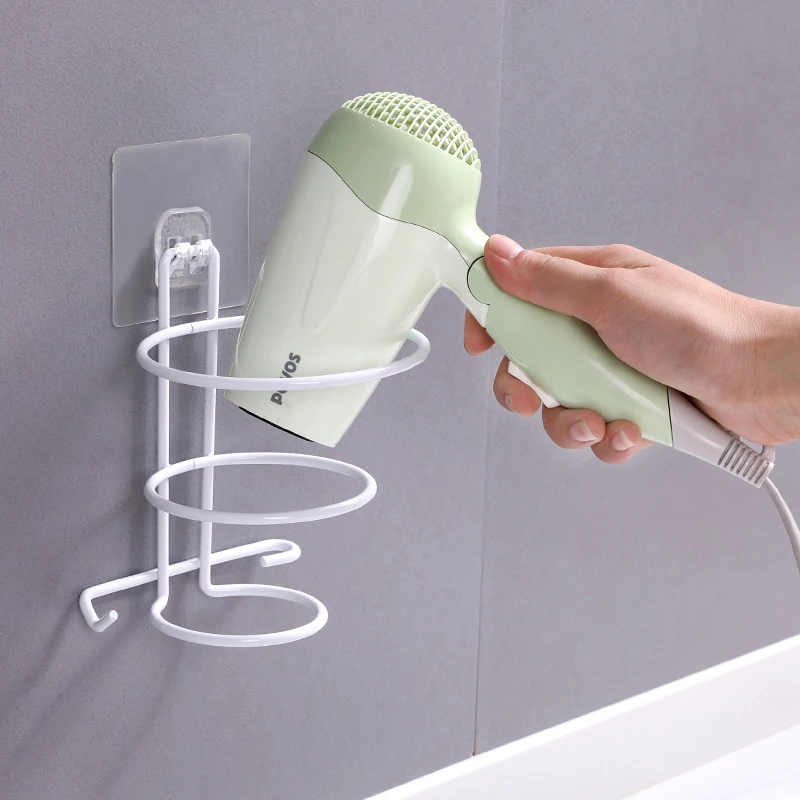 White bathroom hair dryer rack black iron toilet dryers free punching items holder restroom organizer