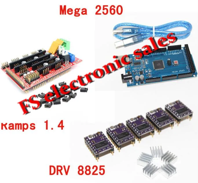 3D Printer 1pc Mega 2560 R3 + 1pc RAMPS 1.4 control panel+ 5pcs DRV8825 Stepper Motor Drive Carrier for 3D printer kit