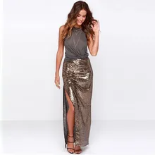 Блестящая юбка с блестками, женские юбки в пол с разрезом сбоку, шикарная талия, молния, индивидуальный заказ, сексуальные выпускные юбки