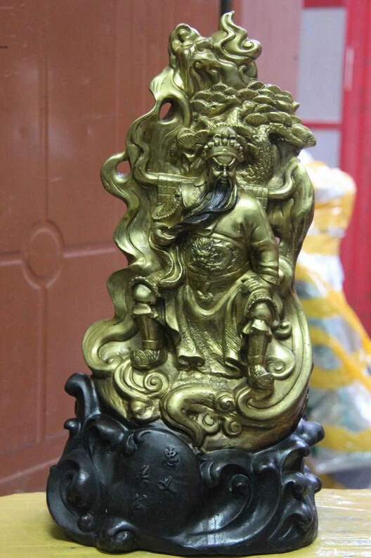 

Fast shipping USPS to USA S3221 15 Chinese Feng Shui Copper Bronze Dragon Guan Gong Guan Yu Warrior Sit statue