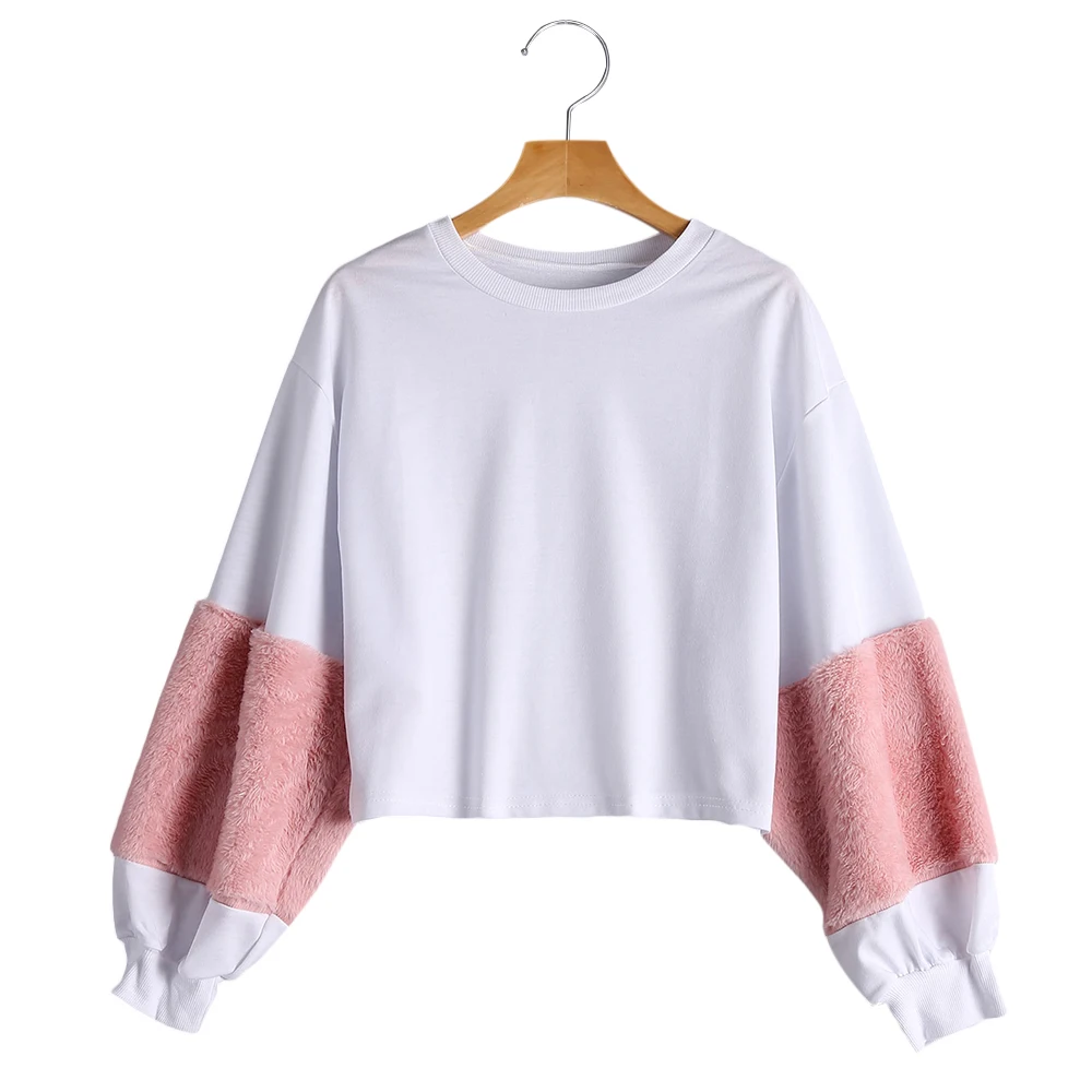 Women Hoodies Sweatshirts Knitted Patchwork Pullover