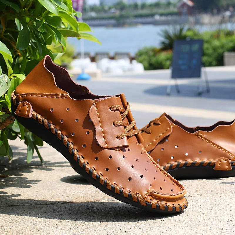 

F.N.JACK Men's Loafers Genuine Leather Lace Up Casual Breathable Driving Shoe For Man Big Size Fashion Flat Male's Shoes