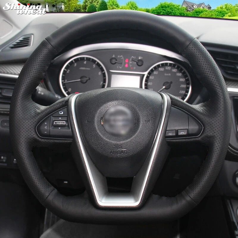 Shining wheat Hand-stitched Black Leather Car Steering Wheel Cover for Nissan Lannia 2015 Maxima 2016 | Автомобили и мотоциклы