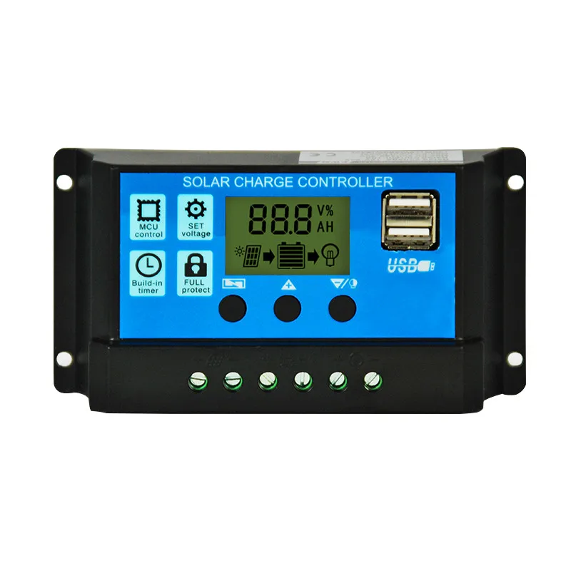 

LCD Solar Charge Controller with Auto Regulator Timer for Solar Panel Battery Overload Protection 10A/20A/30A 12V/24V