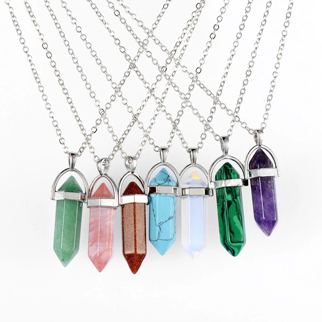 

Hexagonal Column Quartz Necklaces Natural Stone Pendants Bullet Crystal Necklace Multicolor Slide Necklaces Jewelry For Women