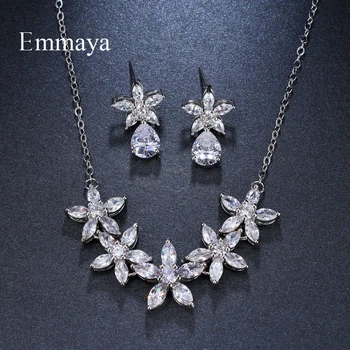 

Emmaya Brand Fashion Flower Cubic Zircon Water Drop Pendant Crystal Earrings Necklace Set For Women Elegance Bride Jewelry Gift