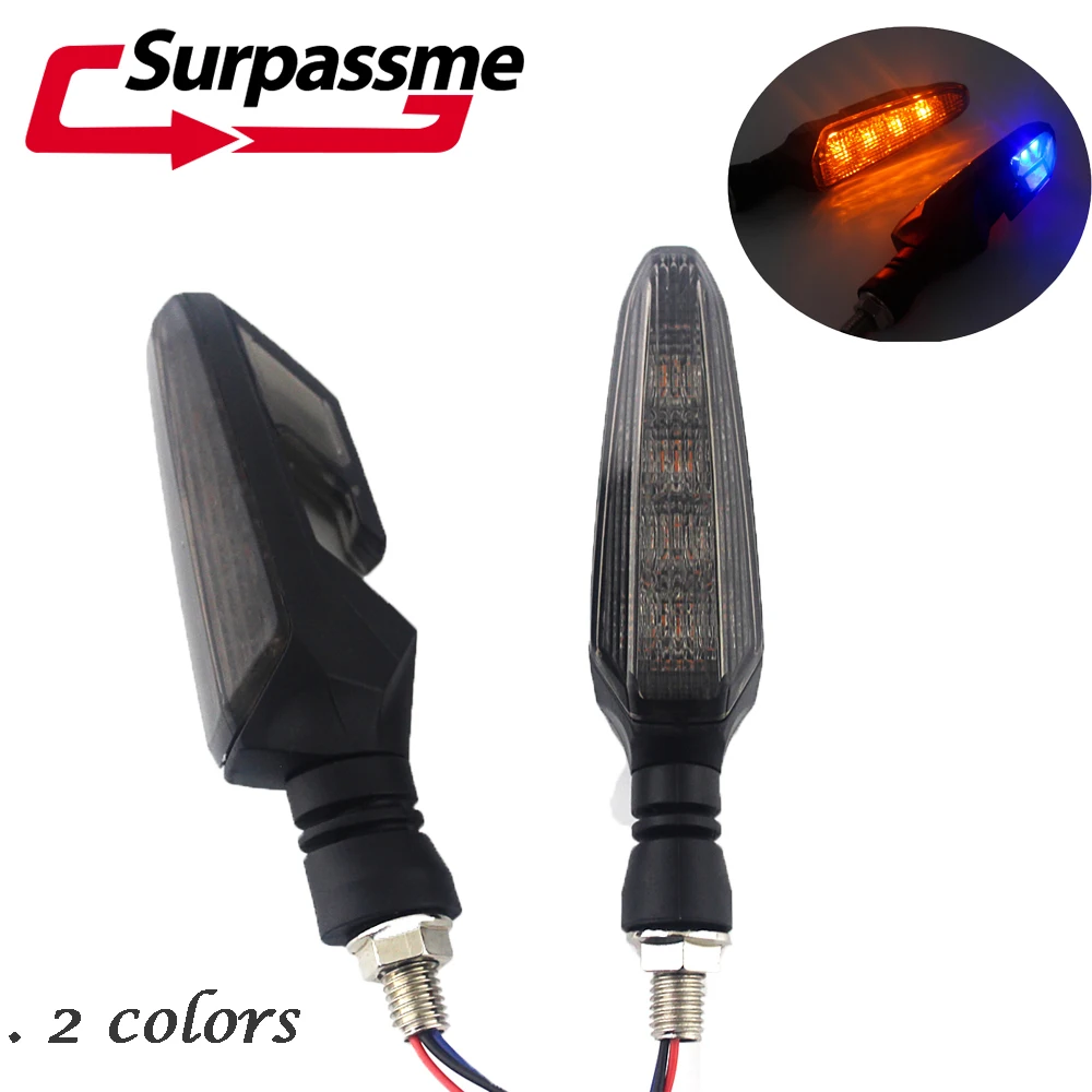 Pair Universal Motorcycle LED Turn Signal Lights with Front Amber Rear Blue Indicators For