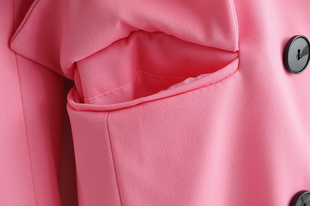 Новинка, весенний женский двубортный розовый блейзер на пуговицах с высокой талией, маленькие прямые брюки, костюмы с длинным рукавом, комплект из 2 предметов
