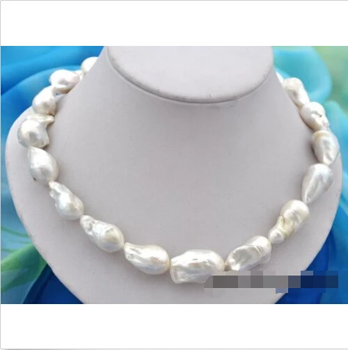 

FREE SHIPPING>>>@@ > 18" 26mm baroque white reborn keshi pearl necklace^^^@^Noble style Natural Fine jewe &